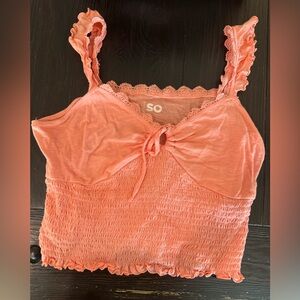 SO Women's Coral Peach Smocked Crop Top